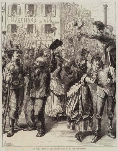 La guerra, defensa de París, estudiantes yendo a defender las fortificaciones de Frederick Barnard